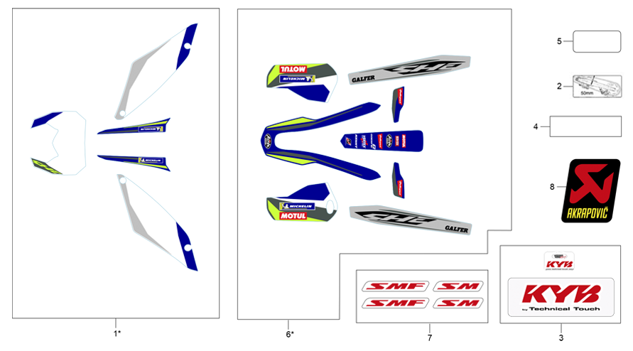 vue éclatée adhésifs - sherco 500 smf-f 4t factory homol 2023