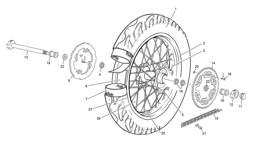 vue éclatée roue arrière - sherco 500 smf-f 4t factory homol 2023