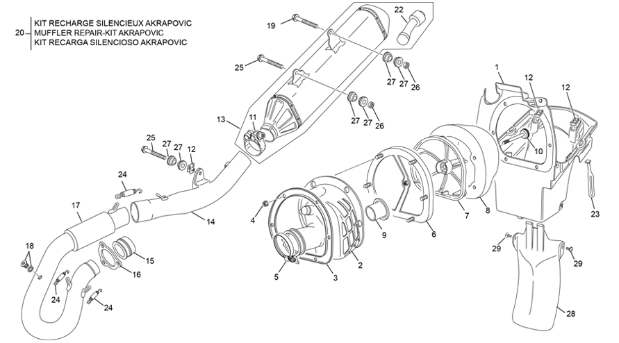vue éclatée boite à air - echappement - sherco 500 smf-f 4t factory homol 2023