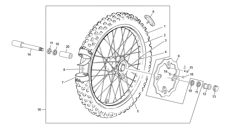 vue éclatée roue avant - sherco 500 sef-f factory 2024