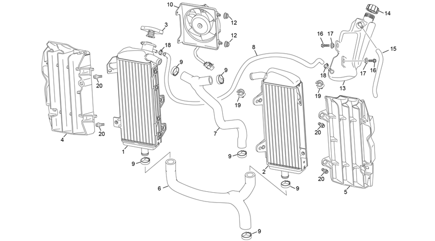 vue éclatée radiateur - sherco 500 sef-f factory homol 2025