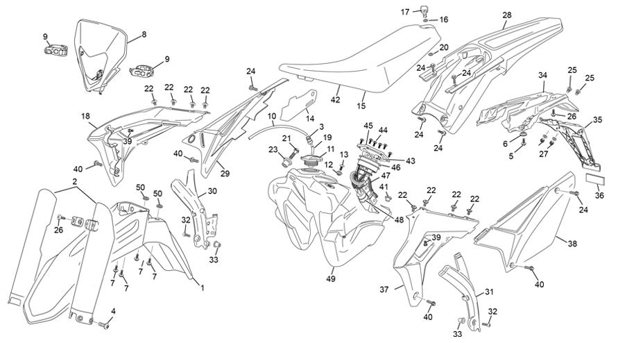 vue éclatée plastiques - sherco 500 smf-f 4t factory homol 2025
