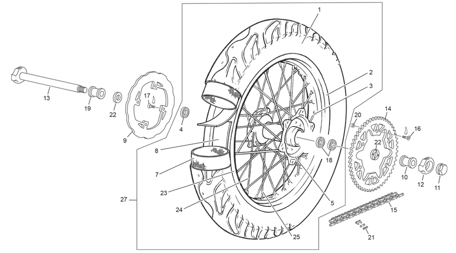 vue éclatée roue arrière - sherco 500 smf-f 4t factory homol 2026
