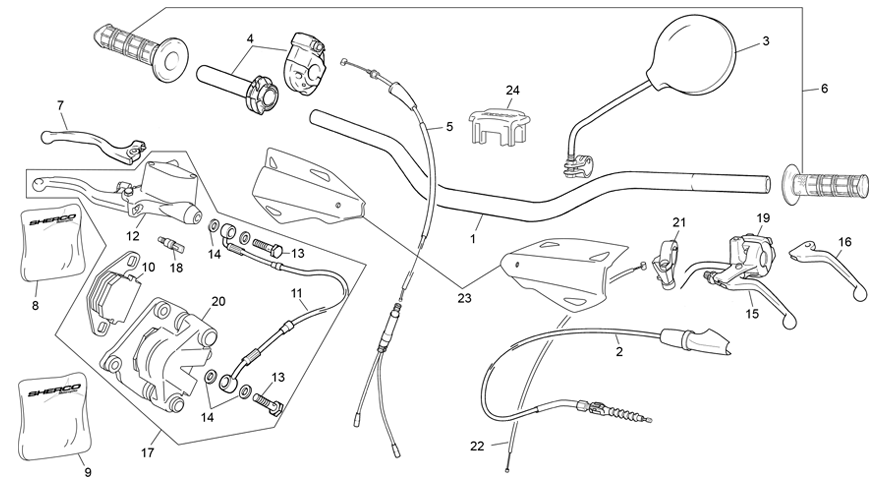 vue éclatée guidon - sherco 50 hrd se factory rs 2020