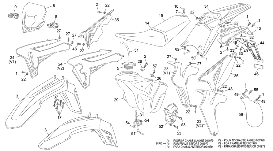 vue éclatée plastiques - sherco moto sherco 50 sm bleue racing evo 2016