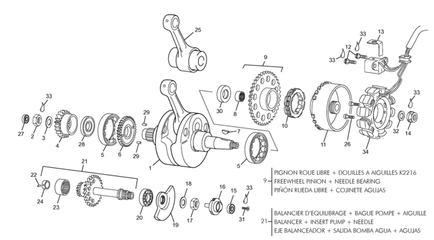 vue éclatée vilebrequin assemblé - sherco moto sherco enduro 250 08 2008