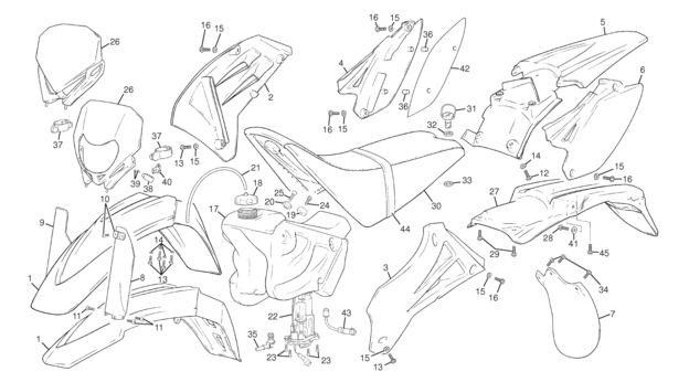vue éclatée plastiques - sherco moto sherco enduro 250 08 2008