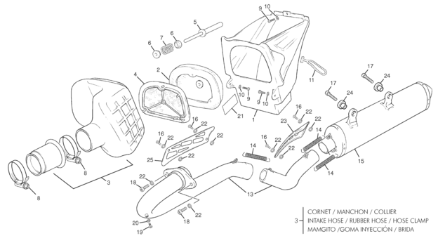 vue éclatée boite à air - echappement - sherco moto sherco enduro 250 08 2008