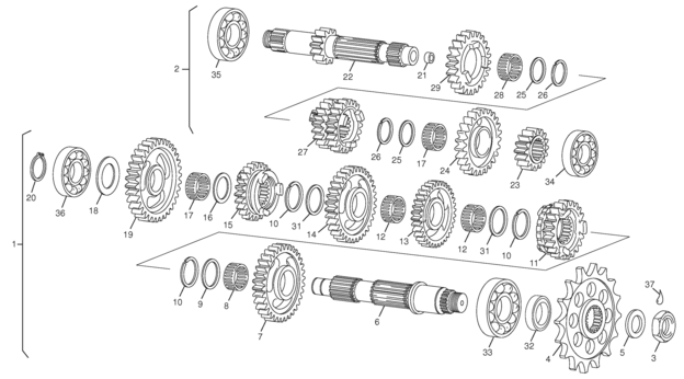 vue éclatée boite de vitesse - sherco moto sherco enduro 250 08 2008