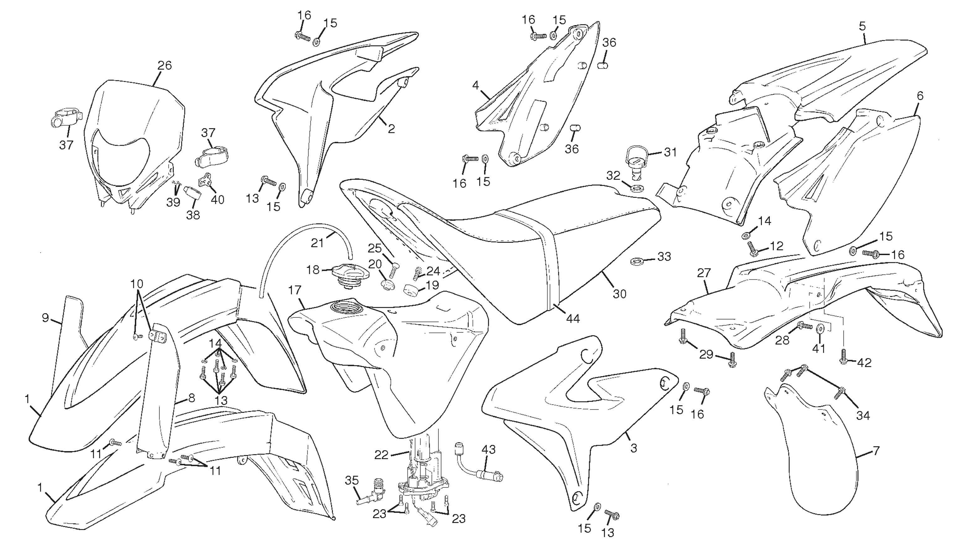 vue éclatée plastiques - sherco moto sherco enduro 250 09 2009