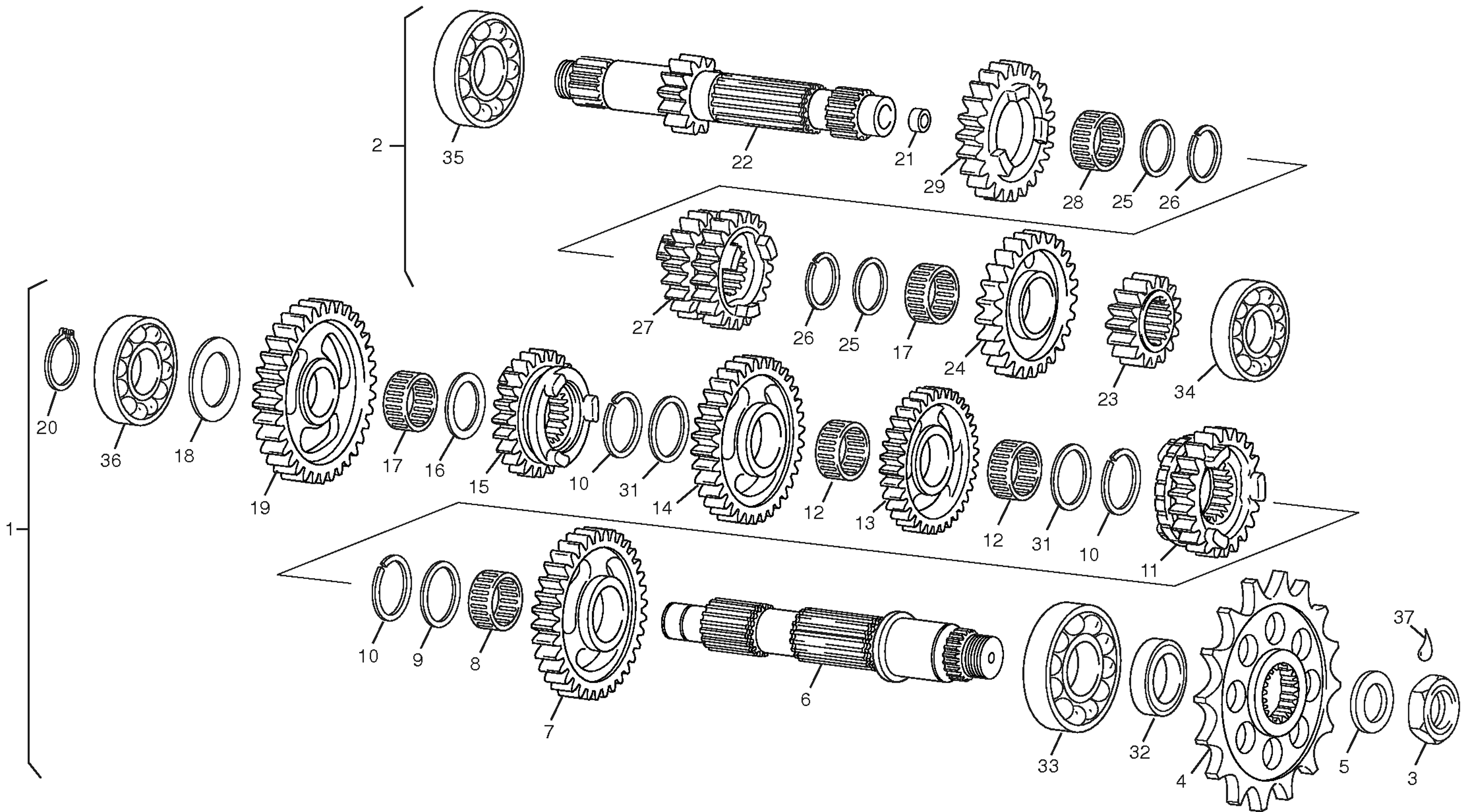 vue éclatée boite de vitesse - sherco moto sherco enduro 250 09 full ohlins 2009