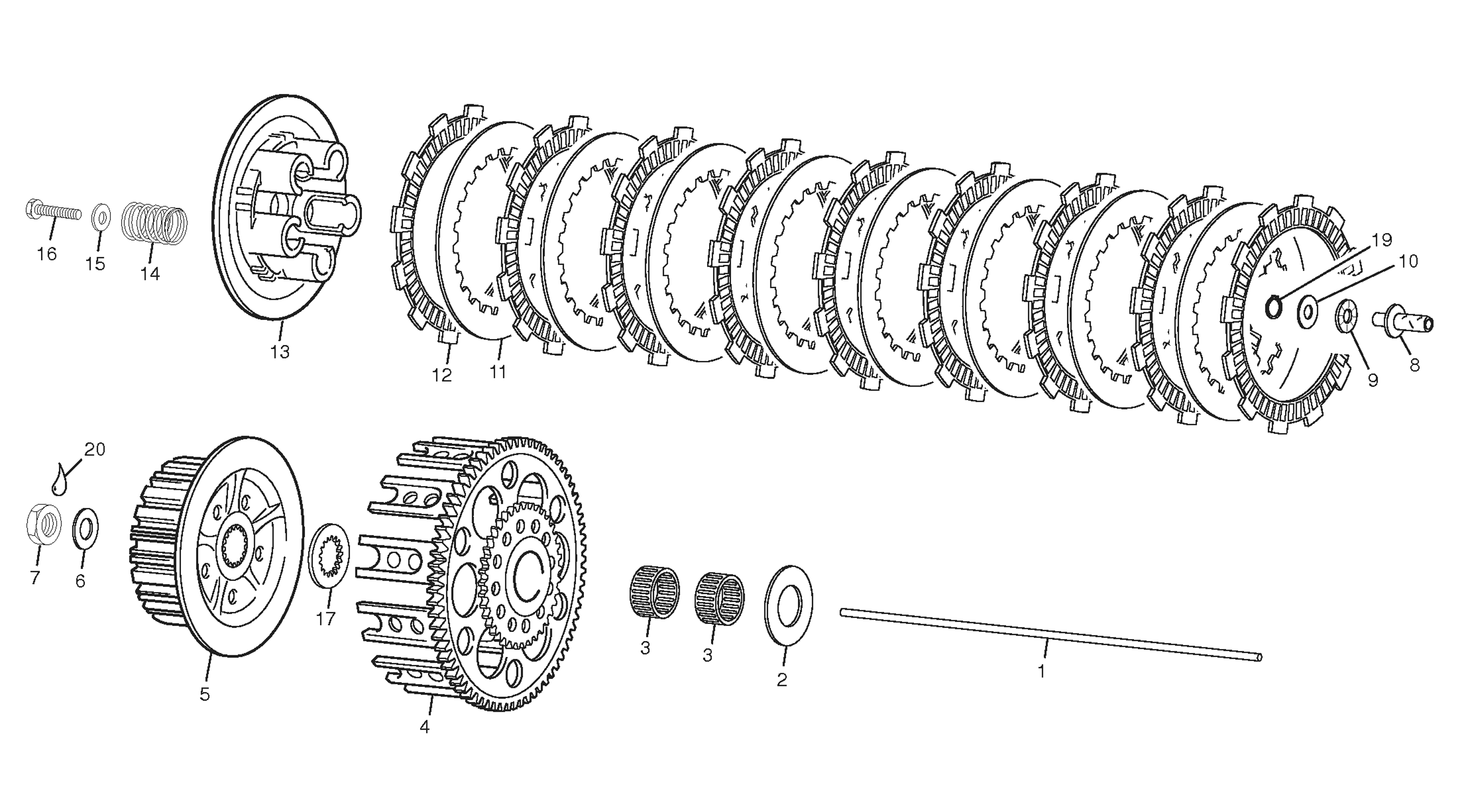 vue éclatée embrayage - sherco moto sherco enduro 250 09 full ohlins 2009