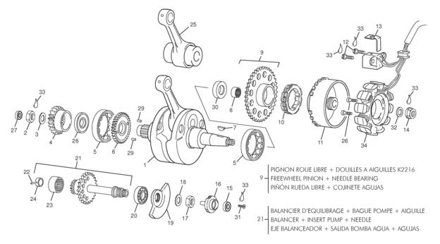 vue éclatée vilebrequin assemblé - sherco moto sherco enduro 250 10 r 2010