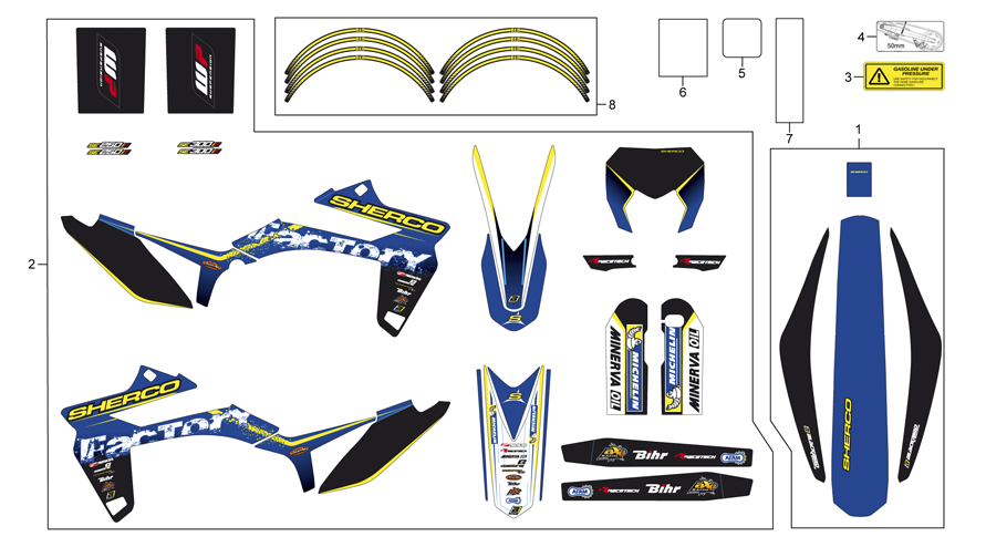 vue éclatée adhésifs - sherco moto sherco enduro 250 factory 2013