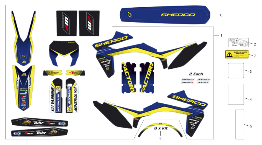 vue éclatée adhésifs - sherco moto sherco enduro 250 sef factory 2014
