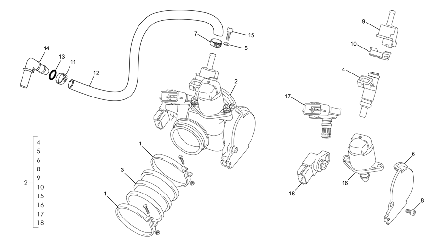 vue éclatée corps d'injection - sherco moto sherco 250 sef bresil factory plus 14 2014