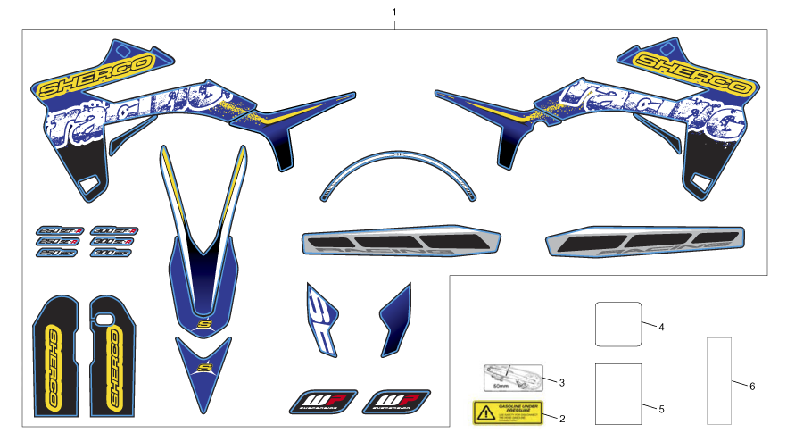 vue éclatée adhésifs - sherco moto sherco enduro 250 bresil r14 lc. 2014