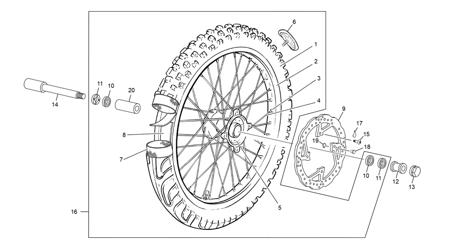 vue éclatée roue avant - sherco 250 scf-r cross country 2020