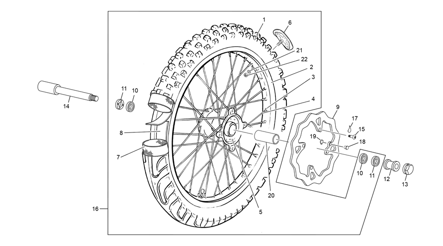 vue éclatée roue avant - sherco 250 sef-r factory 2020