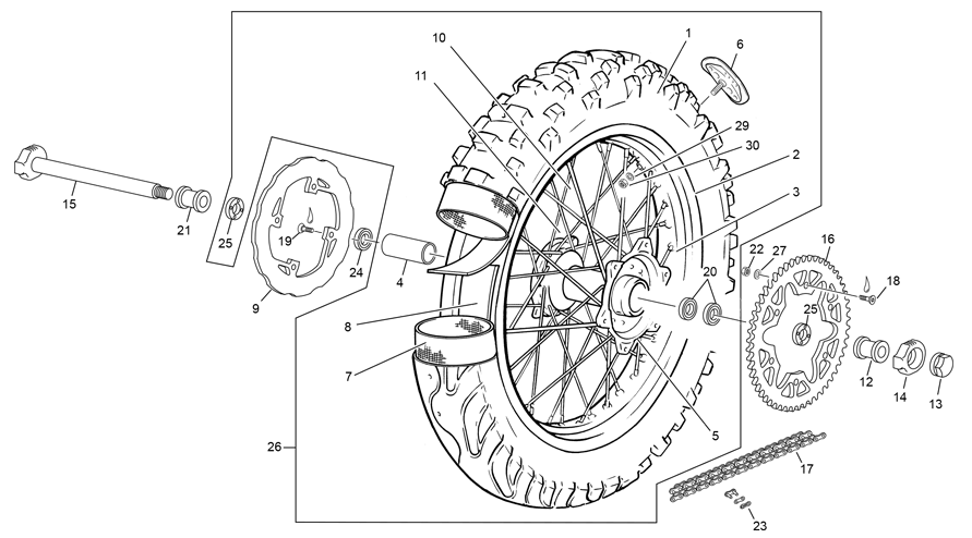 vue éclatée roue arrière - sherco 250 sef-r factory 2020