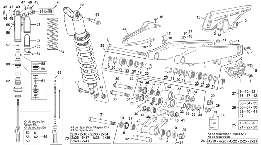 vue éclatée amortisseur - bras oscillant - sherco 250 sef-r factory 2021