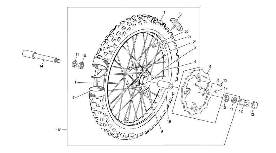 vue éclatée roue avant - sherco 250 sef-r factory homol 2021
