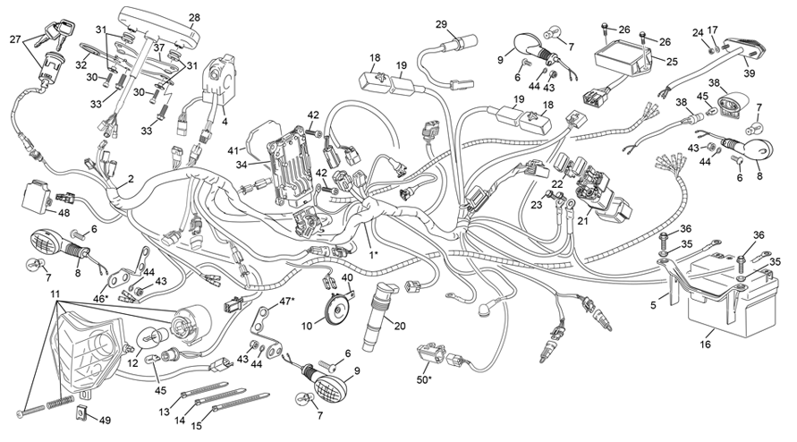 vue éclatée faisceau électrique - sherco 250 sef-r factory homol 2021