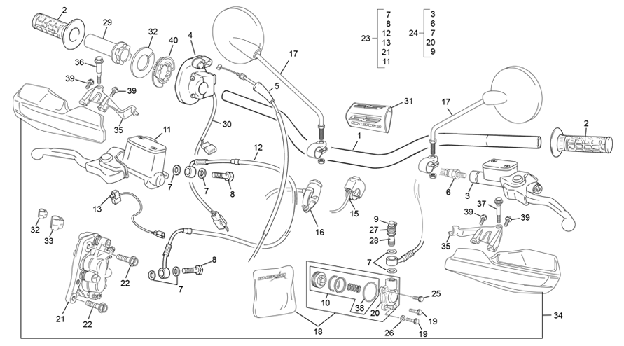 vue éclatée guidon - sherco 250 sef-r racing 2021