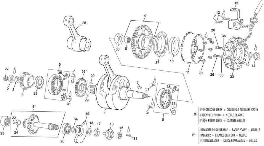 vue éclatée vilebrequin assemblé - sherco 250 sef-r factory 2022