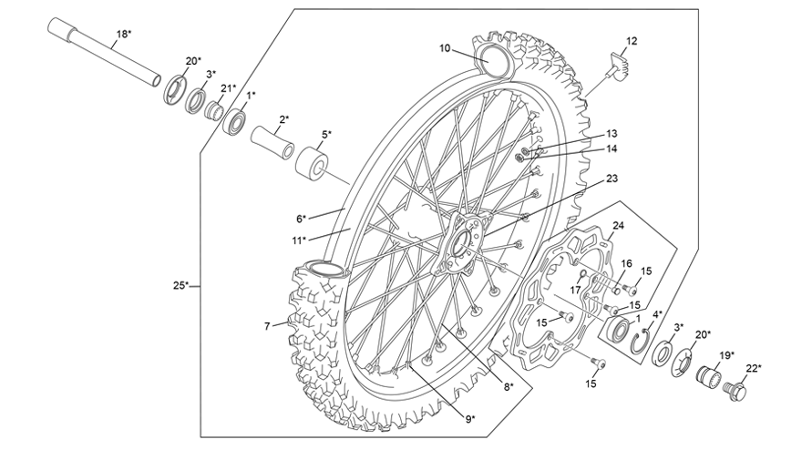 vue éclatée roue avant - sherco 250 sef-f factory homol 2024