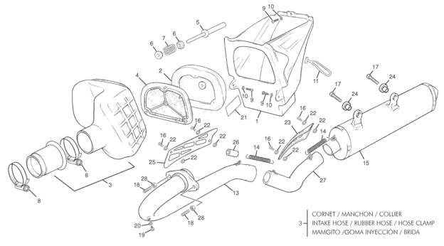 vue éclatée boite à air - echappement - sherco moto sherco enduro 300 10 r 2010
