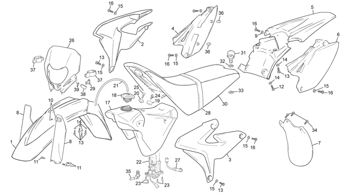 vue éclatée plastiques - sherco moto sherco enduro 300 11 2011