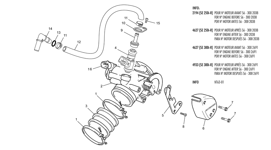 vue éclatée corps d'injection - sherco moto sherco enduro 300 13 2013