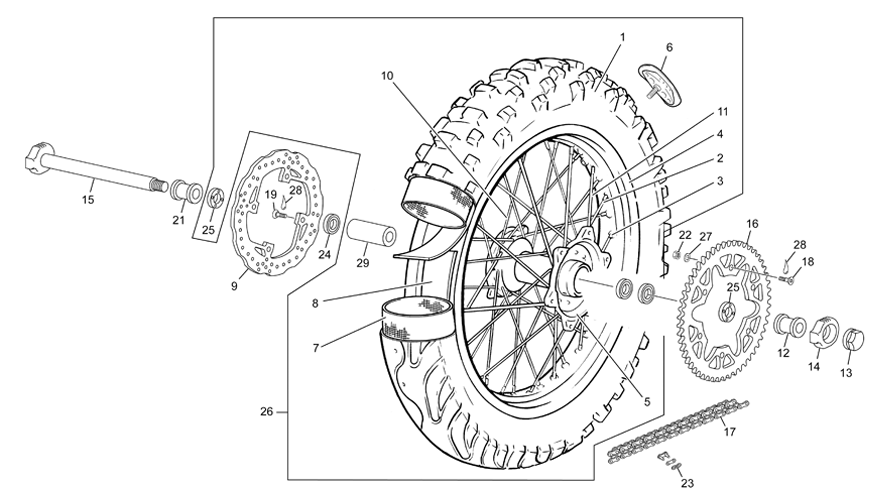 vue éclatée roue arrière - sherco moto sherco enduro 300 13 2013