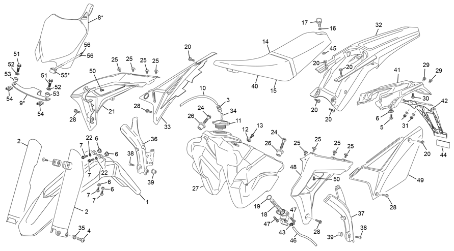 vue éclatée plastiques - sherco 300 scf-r cross country v2 2018