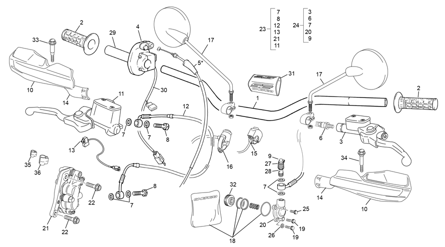 vue éclatée guidon - sherco 300 sef-r factory 2019