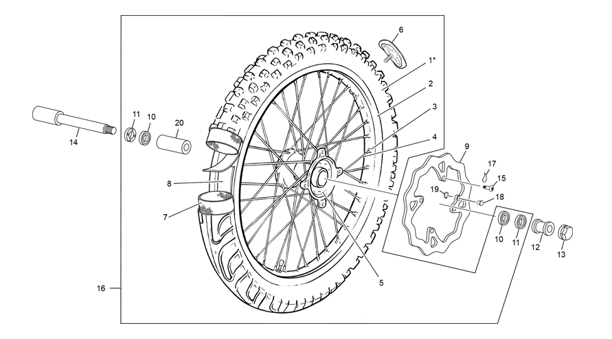 vue éclatée roue avant - sherco 300 sef-r factory 2019