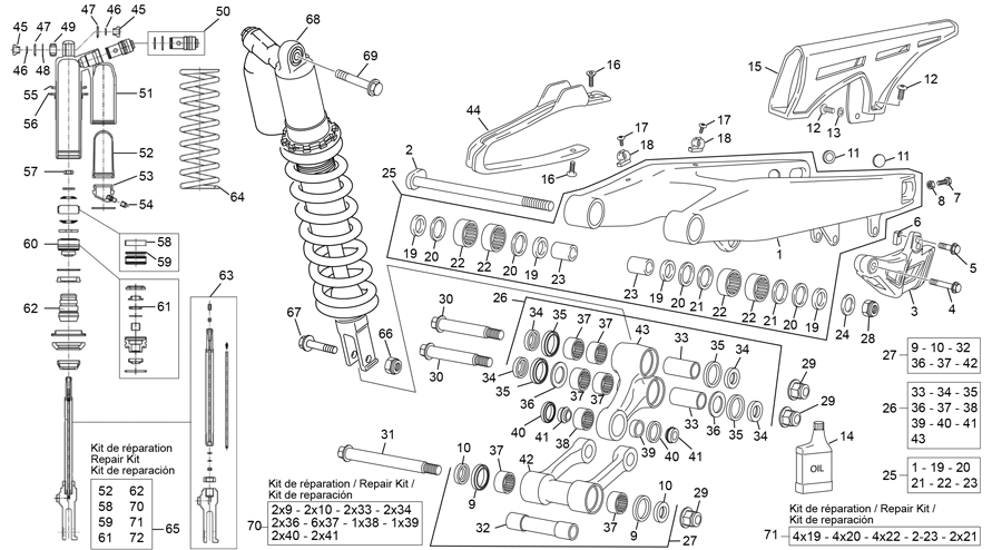 vue éclatée amortisseur - bras oscillant - sherco 300 sef-r factory 2020