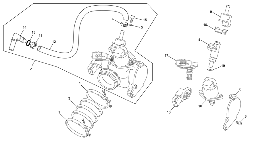 vue éclatée corps d'injection - sherco 300 sef-r racing 2020