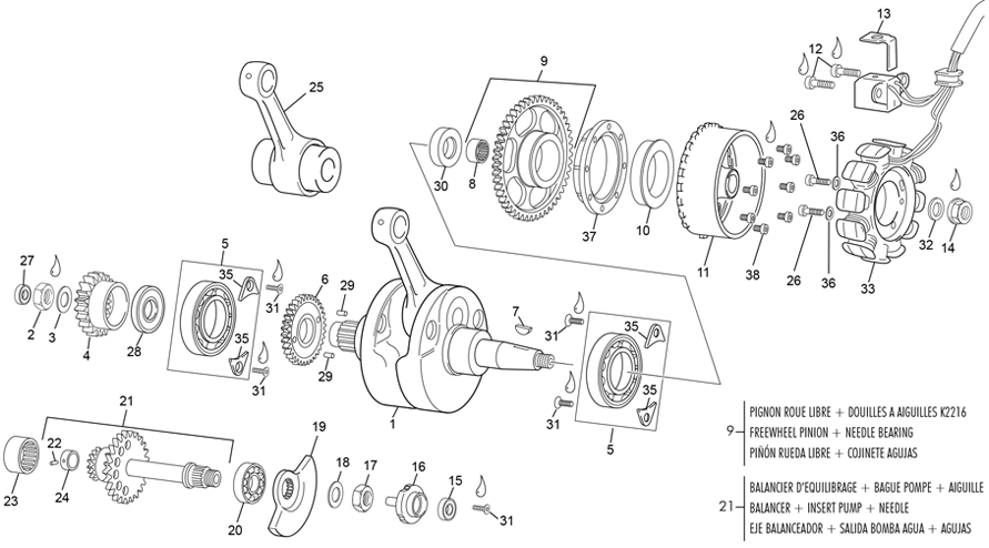 vue éclatée vilebrequin assemblé - sherco 300 sef-r racing 2020