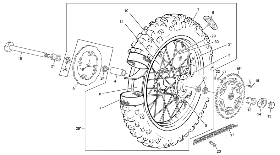 vue éclatée roue arrière - sherco 300 sef-r factory 2021