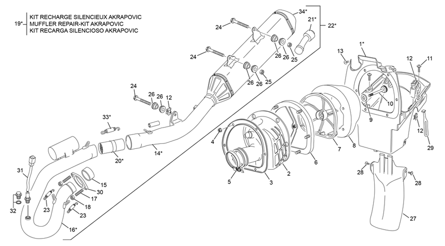 vue éclatée boite à air - echappement - sherco 300 sef-r factory homol 2021