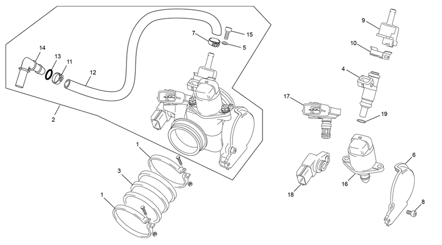 vue éclatée corps d'injection - sherco 300 sef-r racing homol 2022