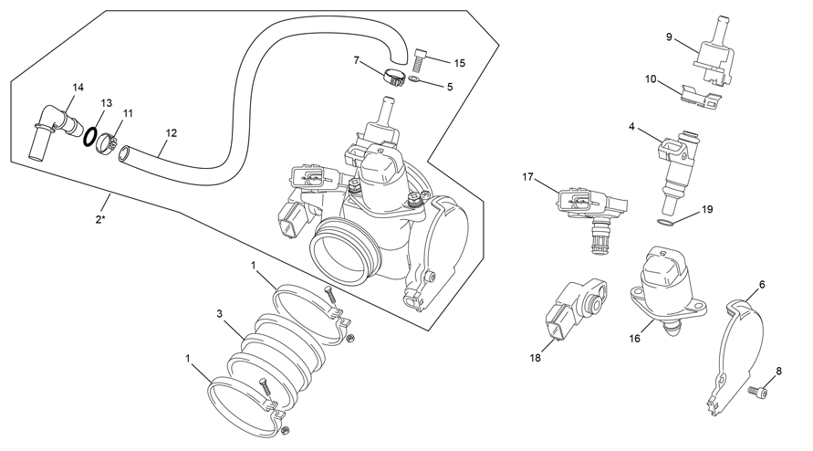 vue éclatée corps d'injection - sherco 300 sef-f factory 2024