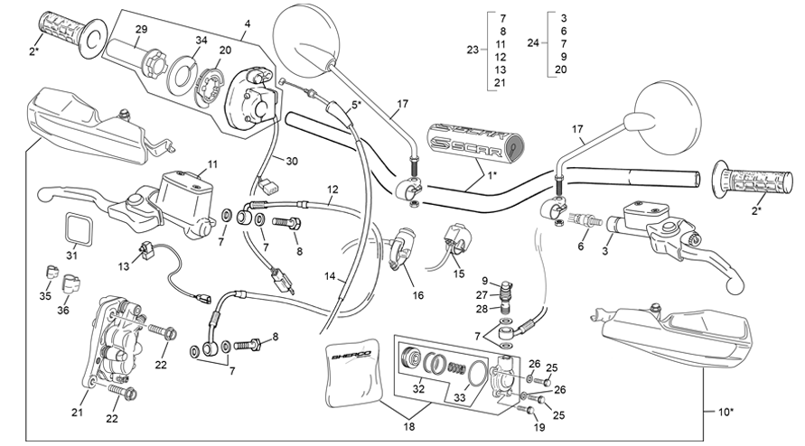 vue éclatée guidon - sherco 300 sef-f factory homol replica macdonald 2024
