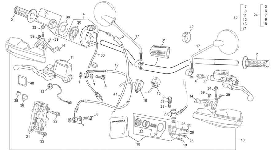 vue éclatée guidon - sherco 300 sef-f factory 2025