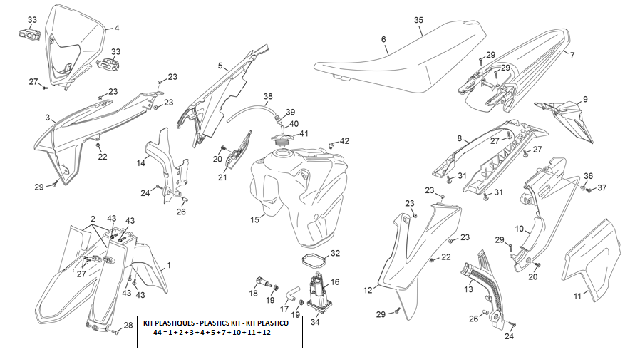 vue éclatée plastiques - sherco 300 sef-f factory 2025