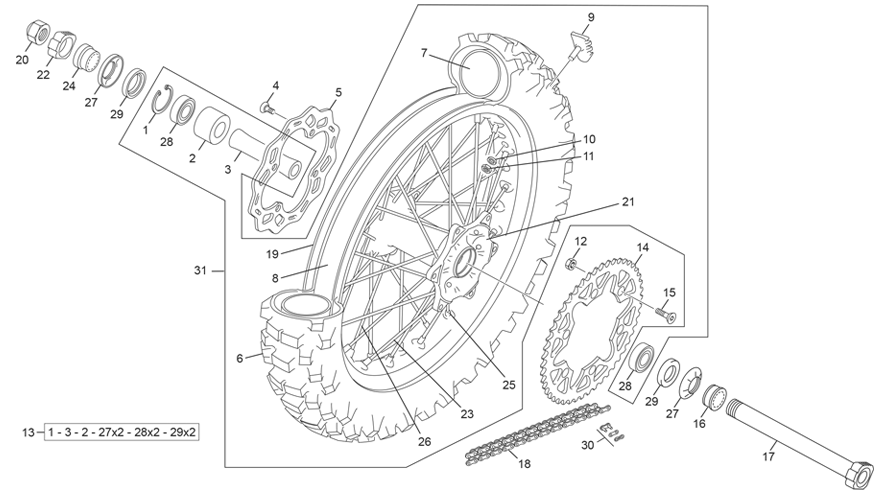 vue éclatée roue arrière - sherco 300 sef-f acces homol 2026