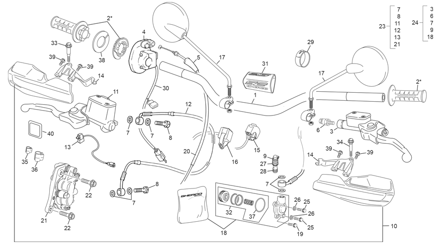 vue éclatée guidon - sherco 300 sef-f factory 2026