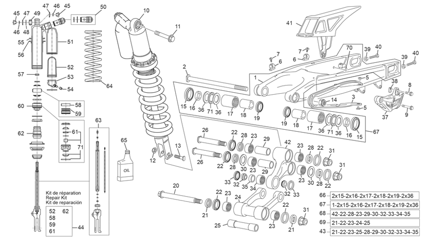 vue éclatée amortisseur - bras oscillant - sherco 300 sef-f factory 2026